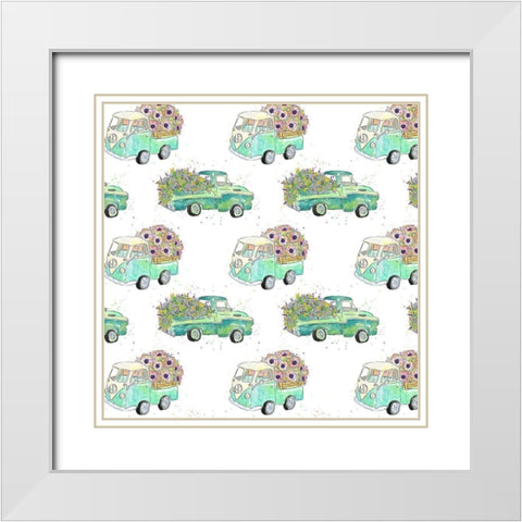 Flower Truck Collection H White Modern Wood Framed Art Print with Double Matting by McGuire, Catherine