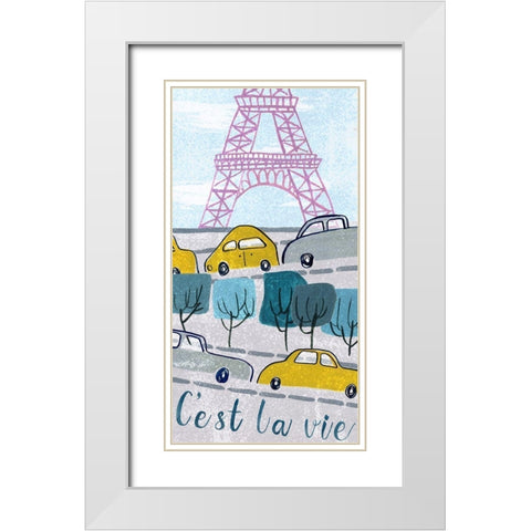 Bonjour Paris Collection B White Modern Wood Framed Art Print with Double Matting by Wang, Melissa