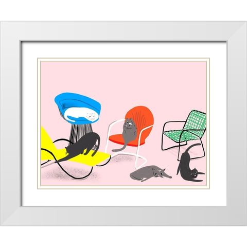 Mod Cats Collection A White Modern Wood Framed Art Print with Double Matting by Blanckslate