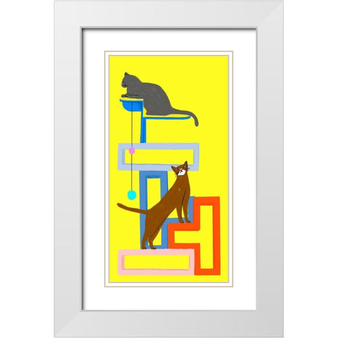 Mod Cats Collection B White Modern Wood Framed Art Print with Double Matting by Blanckslate