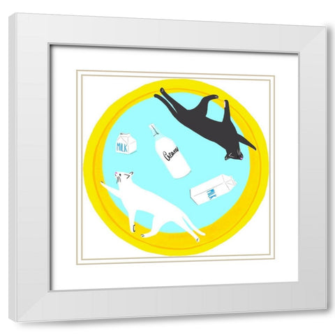 Mod Cats Collection C White Modern Wood Framed Art Print with Double Matting by Blanckslate