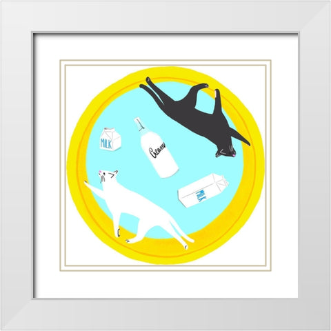 Mod Cats Collection C White Modern Wood Framed Art Print with Double Matting by Blanckslate