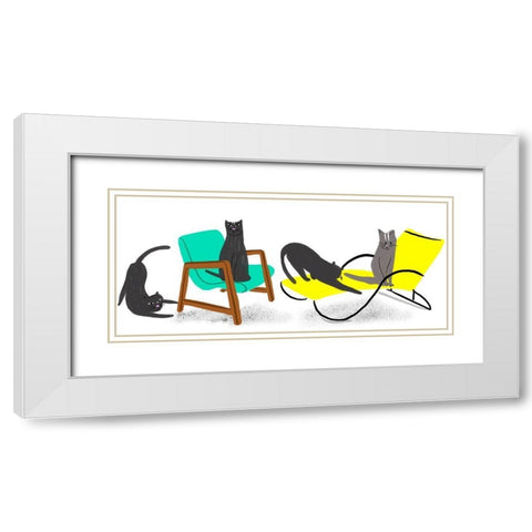 Mod Cats Collection D White Modern Wood Framed Art Print with Double Matting by Blanckslate