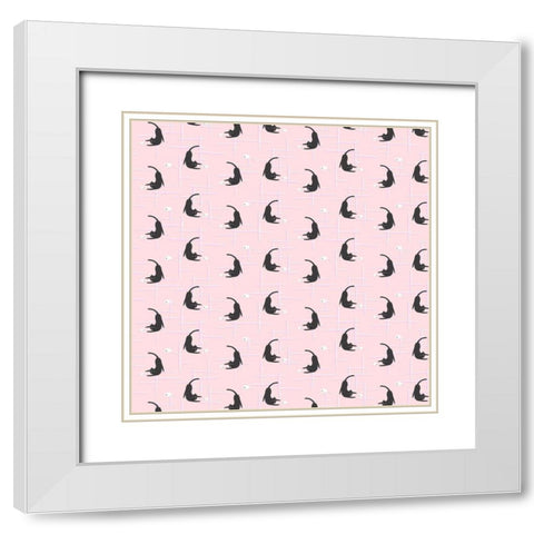 Mod Cats Collection F White Modern Wood Framed Art Print with Double Matting by Blanckslate