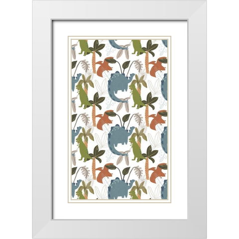 Mighty Dinos Collection E White Modern Wood Framed Art Print with Double Matting by Vess, June Erica