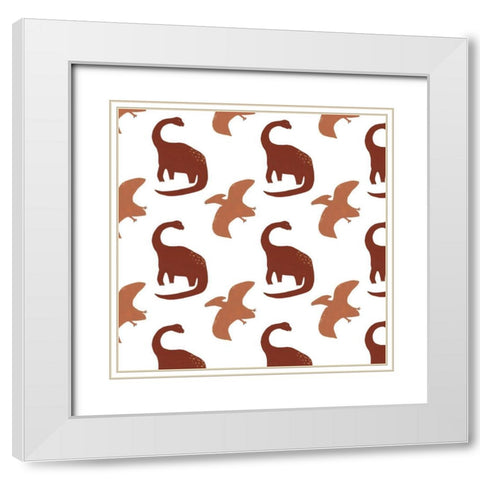 Mighty Dinos Collection H White Modern Wood Framed Art Print with Double Matting by Vess, June Erica