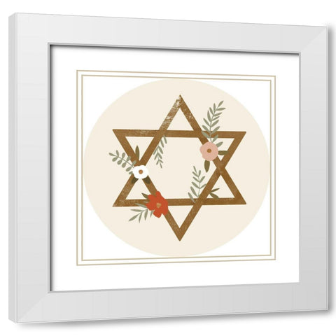 Natural Hanukkah Collection C White Modern Wood Framed Art Print with Double Matting by Barnes, Victoria