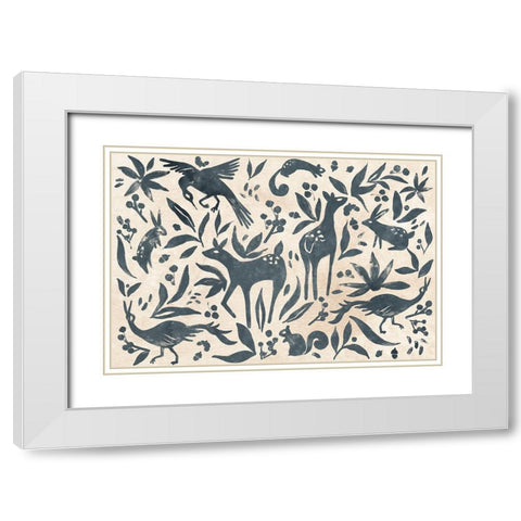Woodland Woodblock Collection A White Modern Wood Framed Art Print with Double Matting by Vess, June Erica