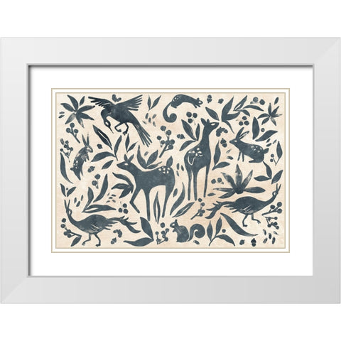 Woodland Woodblock Collection A White Modern Wood Framed Art Print with Double Matting by Vess, June Erica