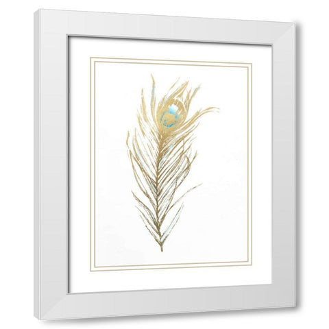 Gold Foil Feather I with Hand Color White Modern Wood Framed Art Print with Double Matting by Harper, Ethan