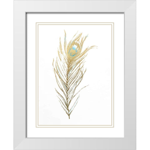 Gold Foil Feather I with Hand Color White Modern Wood Framed Art Print with Double Matting by Harper, Ethan