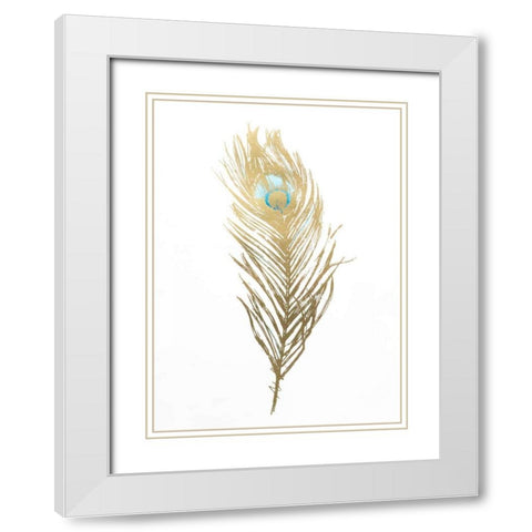 Gold Foil Feather II with Hand Color White Modern Wood Framed Art Print with Double Matting by Harper, Ethan