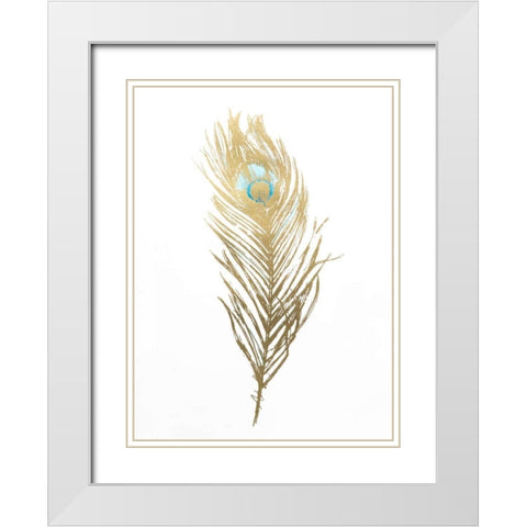 Gold Foil Feather II with Hand Color White Modern Wood Framed Art Print with Double Matting by Harper, Ethan