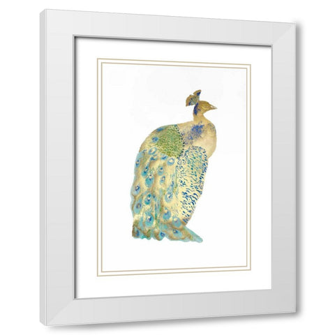 Gold Foil Peacock II with Hand Color White Modern Wood Framed Art Print with Double Matting by Popp, Grace