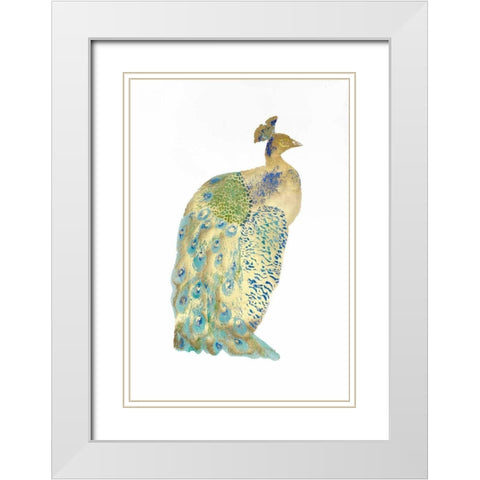 Gold Foil Peacock II with Hand Color White Modern Wood Framed Art Print with Double Matting by Popp, Grace