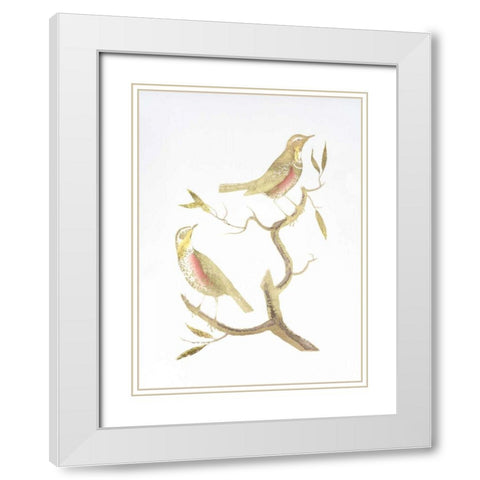 Gold Foil Birds I with Hand Color White Modern Wood Framed Art Print with Double Matting by Nozeman