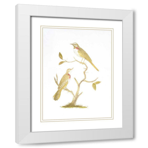 Gold Foil Birds II with Hand Color White Modern Wood Framed Art Print with Double Matting by Nozeman