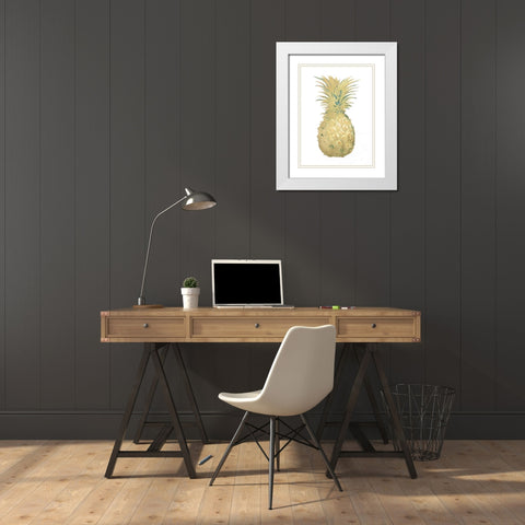 Gold Foil Pineapple I with Hand Color White Modern Wood Framed Art Print with Double Matting by Vision Studio