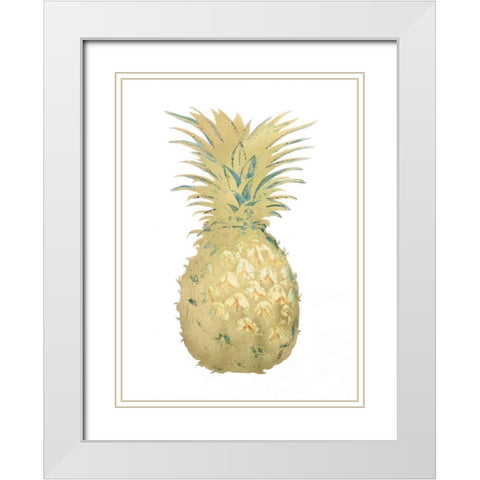 Gold Foil Pineapple I with Hand Color White Modern Wood Framed Art Print with Double Matting by Vision Studio