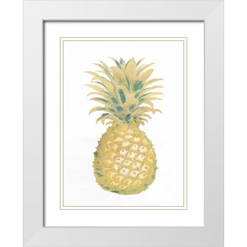 Gold Foil Pineapple II with Hand Color White Modern Wood Framed Art Print with Double Matting by Vision Studio