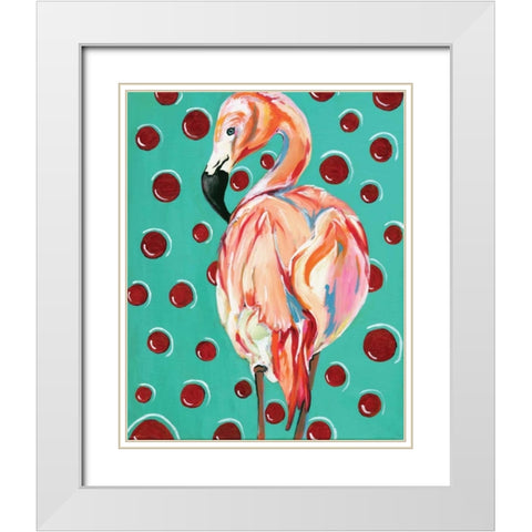 Polka Dot Flamingo White Modern Wood Framed Art Print with Double Matting by Seay, Anne