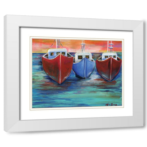 Boats White Modern Wood Framed Art Print with Double Matting by Seay, Anne