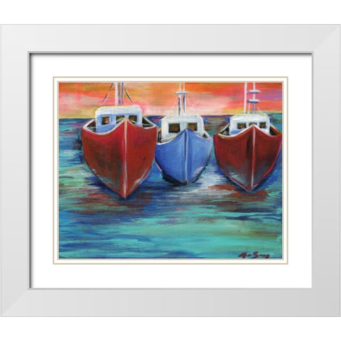 Boats White Modern Wood Framed Art Print with Double Matting by Seay, Anne