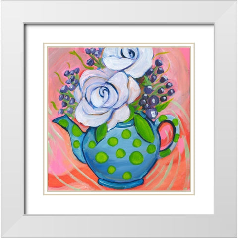 Flower in pot White Modern Wood Framed Art Print with Double Matting by Seay, Anne