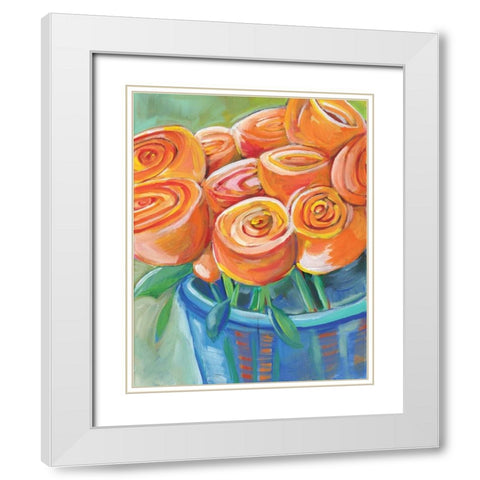 Orange Roses White Modern Wood Framed Art Print with Double Matting by Seay, Anne