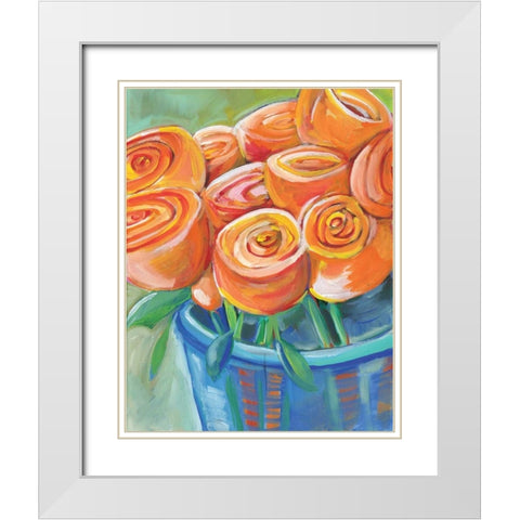 Orange Roses White Modern Wood Framed Art Print with Double Matting by Seay, Anne