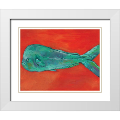 Fish and Orange White Modern Wood Framed Art Print with Double Matting by Seay, Anne