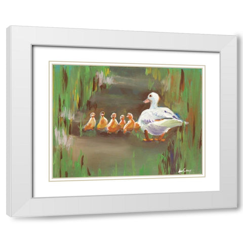 Ducks White Modern Wood Framed Art Print with Double Matting by Seay, Anne