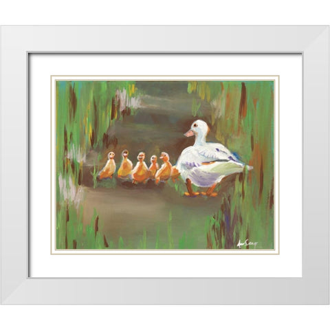 Ducks White Modern Wood Framed Art Print with Double Matting by Seay, Anne