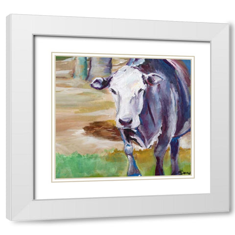 Cow White Modern Wood Framed Art Print with Double Matting by Seay, Anne