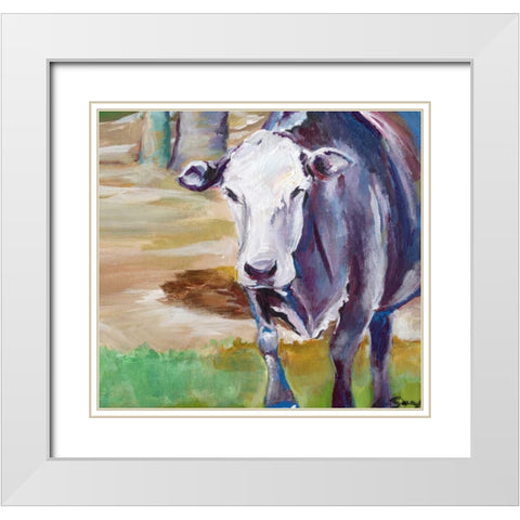 Cow White Modern Wood Framed Art Print with Double Matting by Seay, Anne