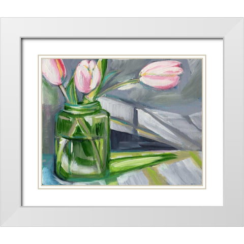 Glass Tulips White Modern Wood Framed Art Print with Double Matting by Seay, Anne