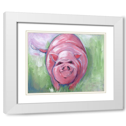 Pig White Modern Wood Framed Art Print with Double Matting by Seay, Anne