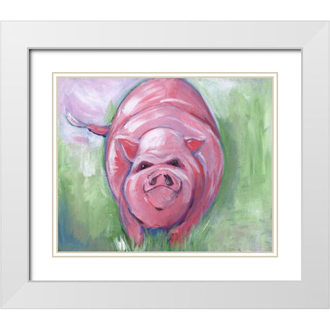 Pig White Modern Wood Framed Art Print with Double Matting by Seay, Anne