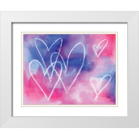 Blue Hearts White Modern Wood Framed Art Print with Double Matting by Seay, Anne
