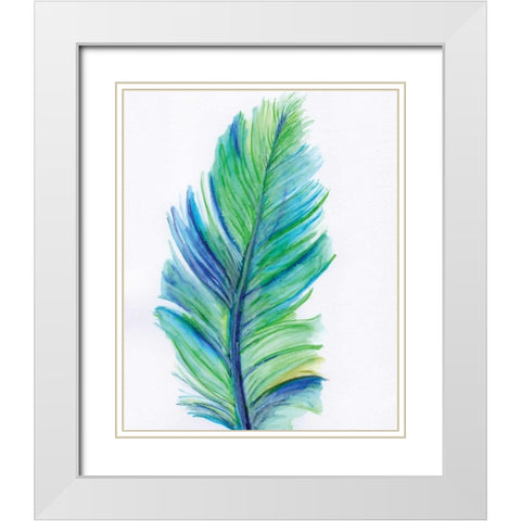 Blue Feather White Modern Wood Framed Art Print with Double Matting by Seay, Anne