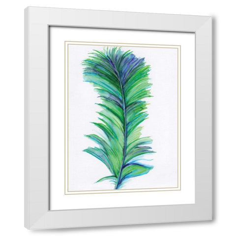 Blue Feather II White Modern Wood Framed Art Print with Double Matting by Seay, Anne