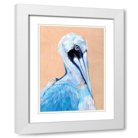 Blue and White Pelican  White Modern Wood Framed Art Print with Double Matting by Seay, Anne
