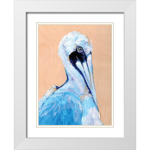 Blue and White Pelican  White Modern Wood Framed Art Print with Double Matting by Seay, Anne