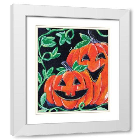 Halloween Pumpkins White Modern Wood Framed Art Print with Double Matting by Seay, Anne