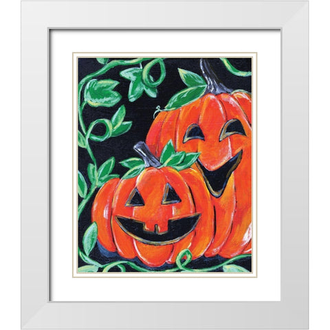 Halloween Pumpkins White Modern Wood Framed Art Print with Double Matting by Seay, Anne