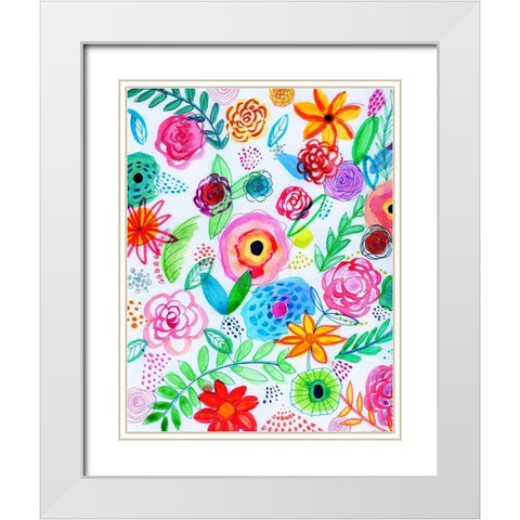 Floral Fun I White Modern Wood Framed Art Print with Double Matting by Seay, Anne