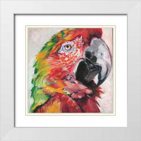 Parrot I White Modern Wood Framed Art Print with Double Matting by Seay, Anne