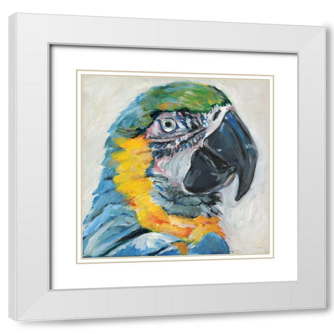 Parrot II White Modern Wood Framed Art Print with Double Matting by Seay, Anne