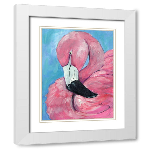 Pink Flamingo White Modern Wood Framed Art Print with Double Matting by Seay, Anne