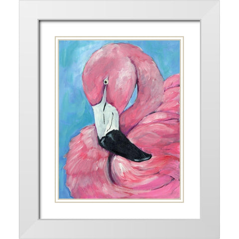 Pink Flamingo White Modern Wood Framed Art Print with Double Matting by Seay, Anne